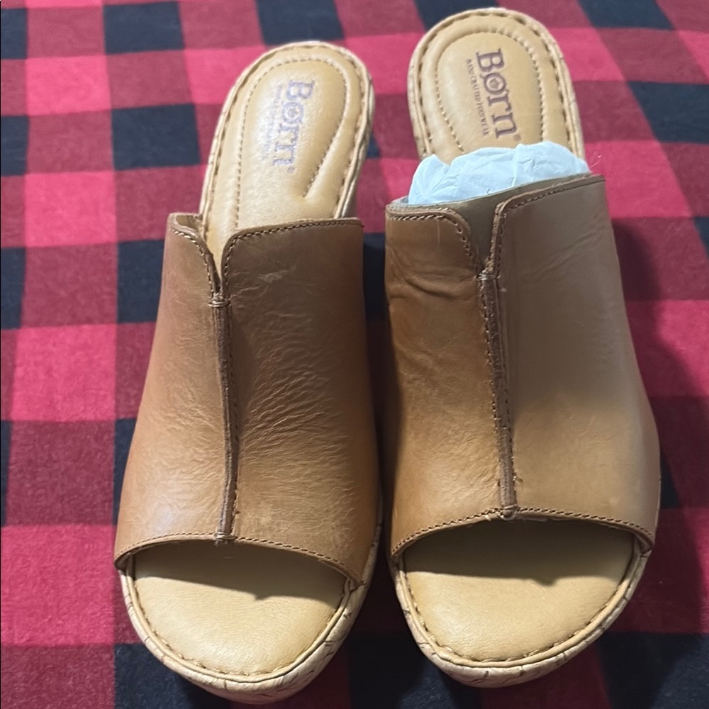 Born Tan Leather Mules Comfortable Slip-On Clogs